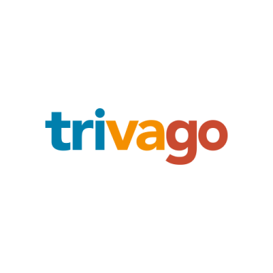 Trivago logo featuring the word "trivago" in blue and orange colours.