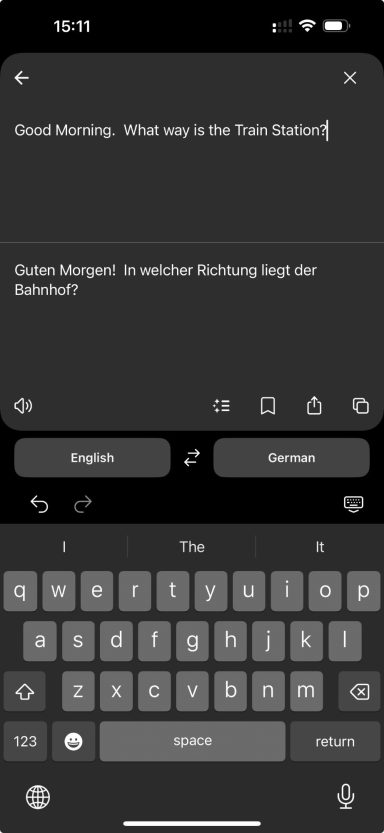 Deep Translate showing English to German Translation