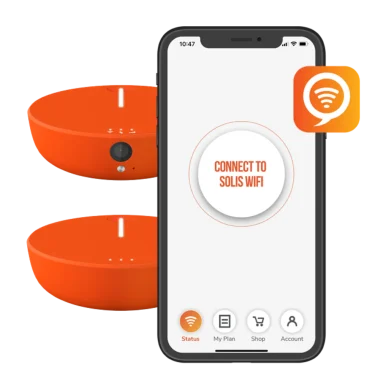 Orange Wi-Fi devices with a smartphone displaying a connection prompt.