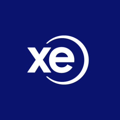 Blue background with the white "xe" logo and a circular symbol around it.