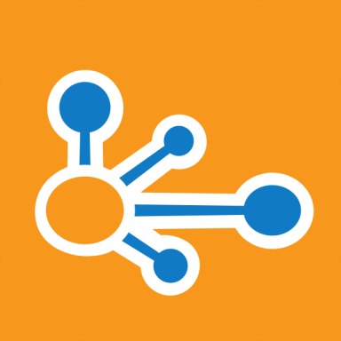 Abstract design featuring interconnected nodes on an orange background.