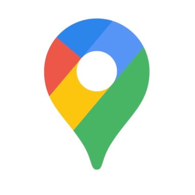 Google Maps location marker in red, blue, yellow, and green colours.